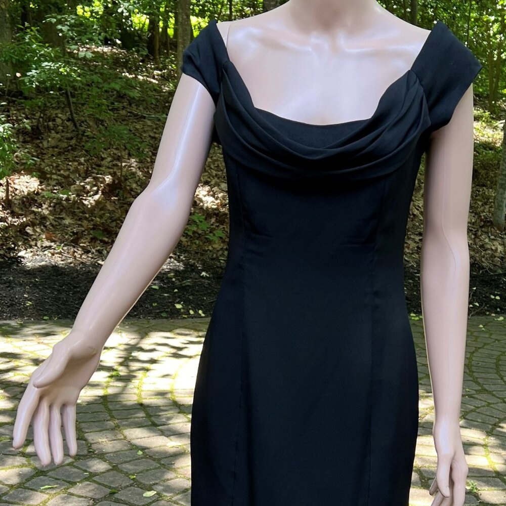 Cassidy Off/On the shoulder Drape black sheath dress Knee length size 8